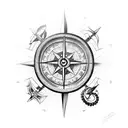 broken compass with kraken  tattoo design idea