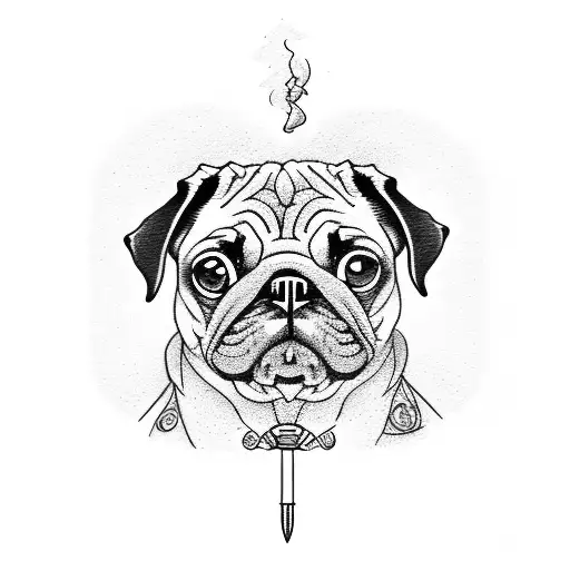 Pug Dog Smoking a big cigar  tattoo design idea