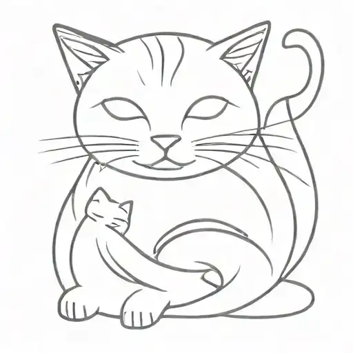 A minimalist cat snuggling with a abstract seal tattoo design idea