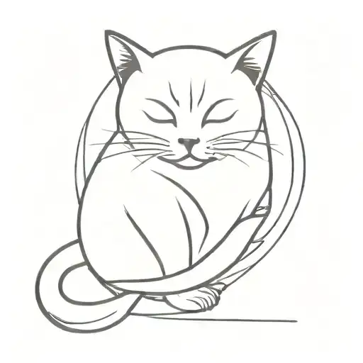 A minimalist cat snuggling with a abstract seal The seal tattoo design idea