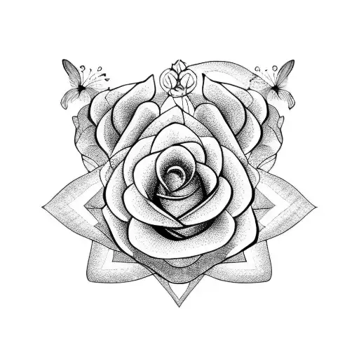 Rose with two butterflies with halos tattoo design idea