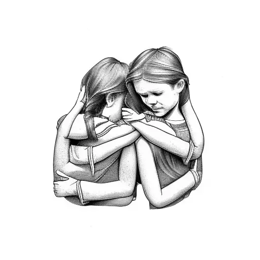 Aabstract illustration of three sisters holding hands tattoo design idea