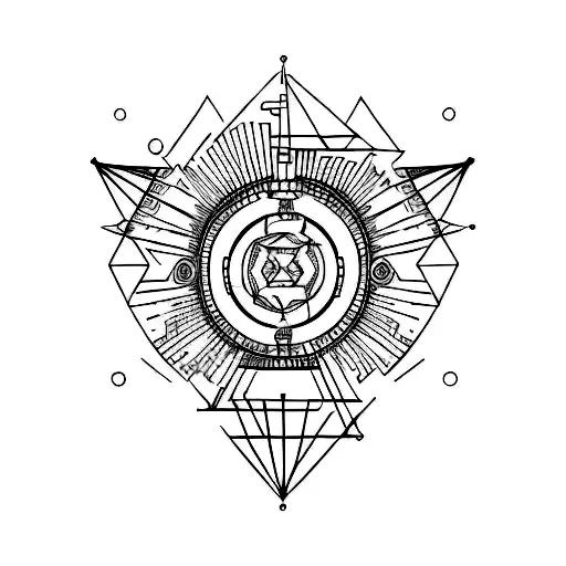 circle, minimal tattoo design, symmetrical, Energy, white background tattoo design idea