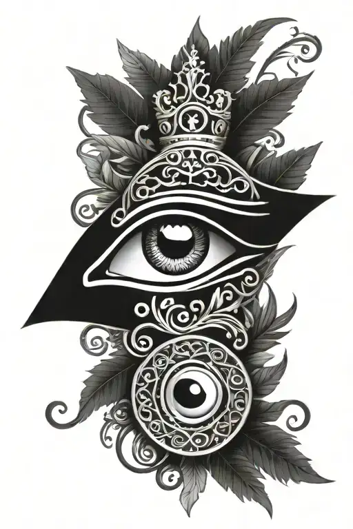 eye of horus with a crown over it with baroque foliage tattoo design idea