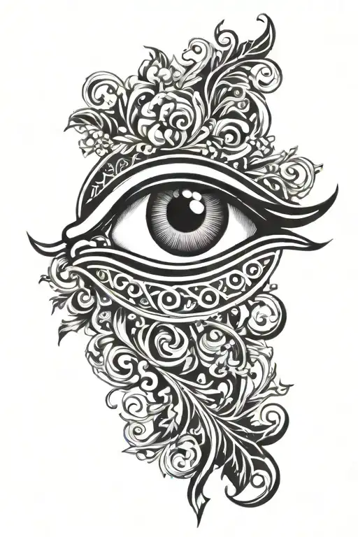 eye of horus with crown over it with baroque foliage tattoo design idea