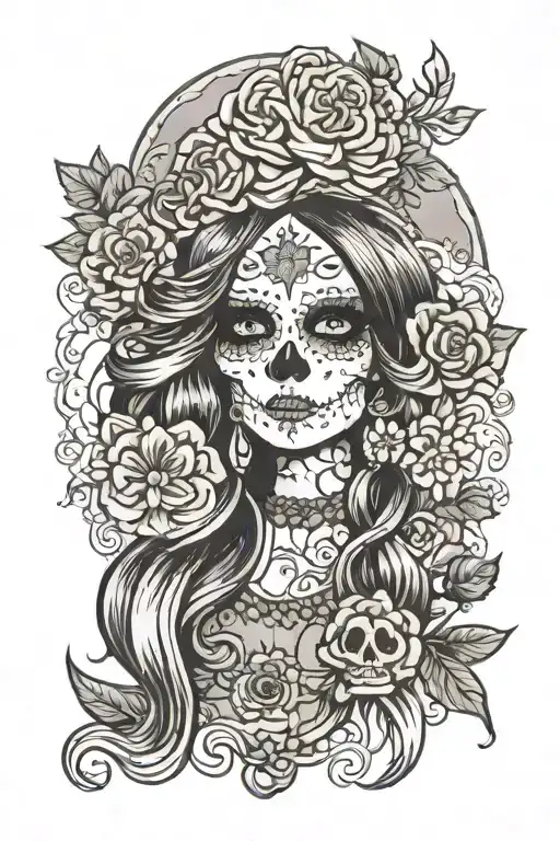 la Catrina Long Hair with Tattoos  tattoo design idea