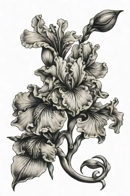 name Iris Elizabeth intertwined with flowers blooming tattoo design idea