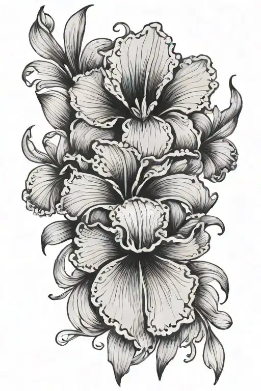 daughter simple iris flower surrounded tattoo design idea