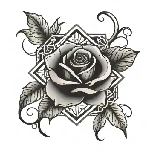 A traditional style tattoo of a geometric rose intertwined with objects that hold special memories tattoo design idea