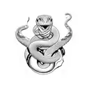 A powerful image of NBA Youngboy holding a gun with a snake coiled around his arm tattoo design idea