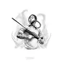 A powerful image of NBA Youngboy holding a gun with a snake coiled around his arm tattoo design idea