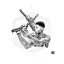 A powerful image of NBA Youngboy holding a gun with a snake coiled around his arm tattoo design idea