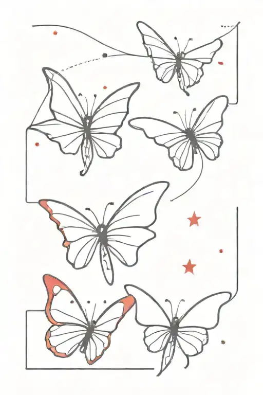 Three red butterflies. In a vertical line with the Gemini constellation and the word I wanna show you off tattoo design idea