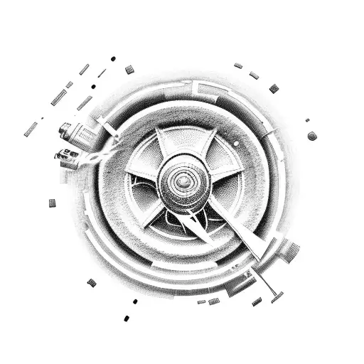 A detailed illustration of a car engine with video game elements incorporated tattoo design idea