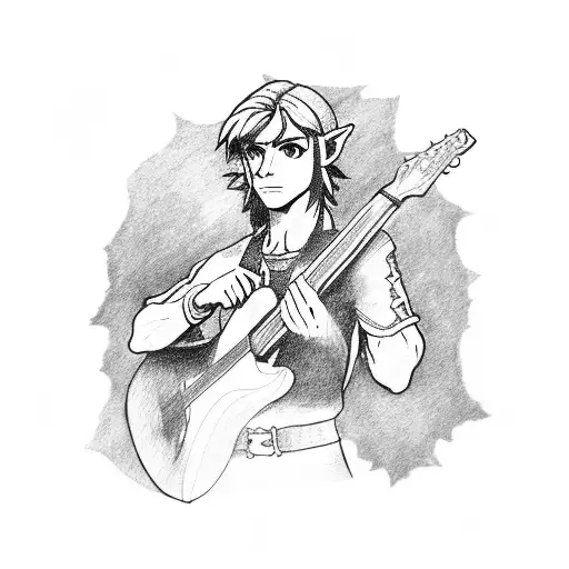 Link from The Legend of Zelda playing a guitar with Florence Welch tattoo design idea