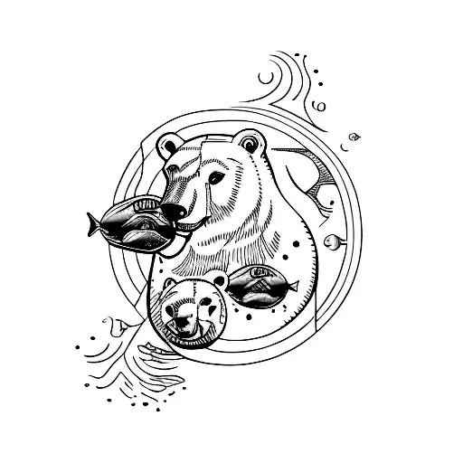 A minimalist tattoo of a polar bear and a whale representing the client's love for psychology and marine life tattoo design idea