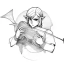 Link from The Legend of Zelda playing a guitar with Florence Welch tattoo design idea