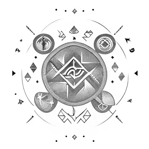 A backpacker surrounded by Nordic runes symbolizing the love for family and adventure tattoo design idea