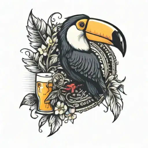 toucan with drink on tusk tattoo design idea