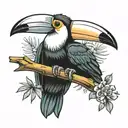 toucan with drink on tusk tattoo design idea