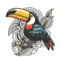 toucan with drink on tusk tattoo design idea