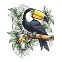 toucan with drink on tusk tattoo design idea