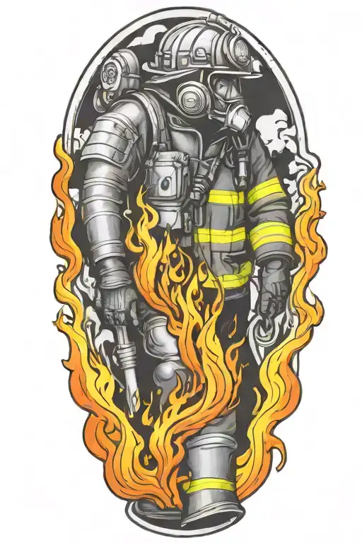 firefighter sleeve tattoo featuring phoenix, water, hydrant, fire hose, fire helmet, baseball tattoo design idea