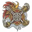 firefighter Maltese cross, phoenix, water, hydrant.  tattoo design idea