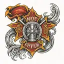firefighter Maltese cross, phoenix, water, hydrant.  tattoo design idea