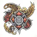 firefighter Maltese cross, phoenix, water, hydrant.  tattoo design idea