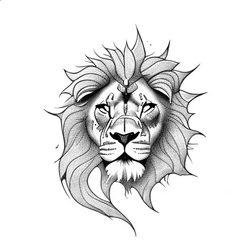Sun, forest, cross, rose, horizon, lion tattoo design idea