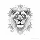 Sun, forest, cross, rose, horizon, lion tattoo design idea
