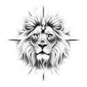 Sun, forest, cross, rose, horizon, lion tattoo design idea