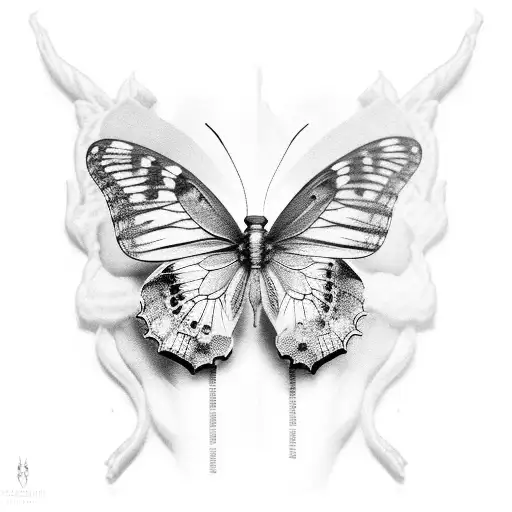A realistic black-grey tattoo of a butterfly resting on an open bible tattoo design idea