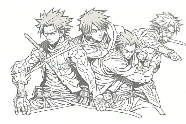 Jujutsu Kaisen Sukuna, Demon Slayer Tanjiro and Attack on Titan Eren tattoo design idea