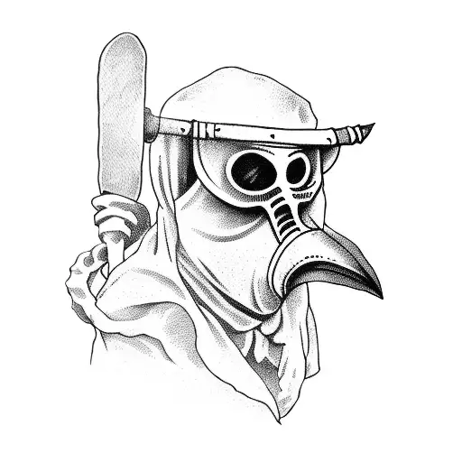 plague doctor with axe tattoo design idea