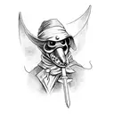 plague doctor with axe tattoo design idea