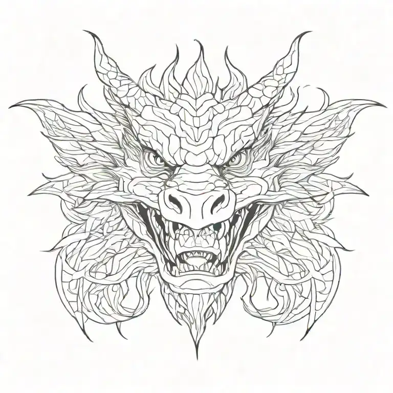 Dragon head with neck, mouth open tattoo design idea