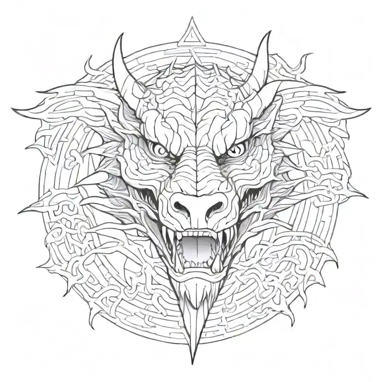 Dragon head, mouth open tattoo design idea