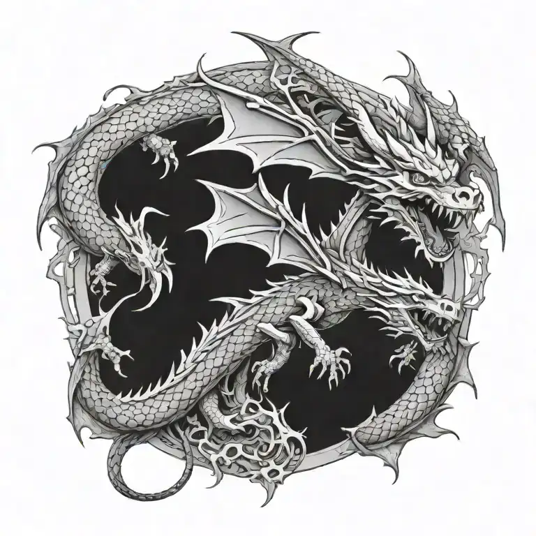 Flying dragon, Smaug, from above, little details tattoo design idea