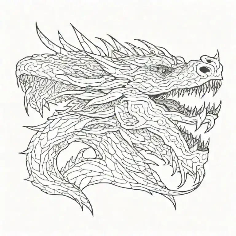 Dragon head with neck, mouth open, from the side, flying tattoo design idea