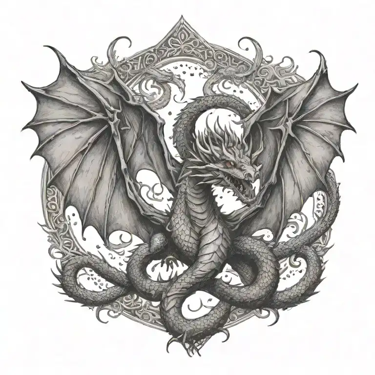 Flying dragon, Smaug, from above, little details tattoo design idea