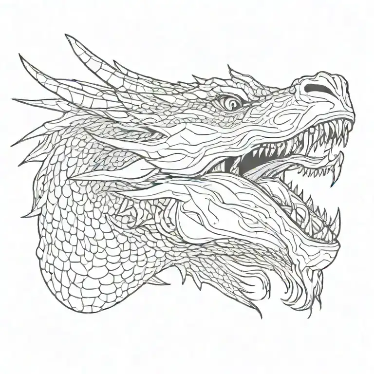 Dragon head with neck, mouth open, from the side, flying tattoo design idea