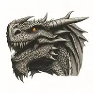 Realistic dragon head with neck, side view, flying tattoo design idea
