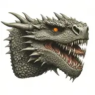 Realistic dragon head with neck, side view, flying tattoo design idea