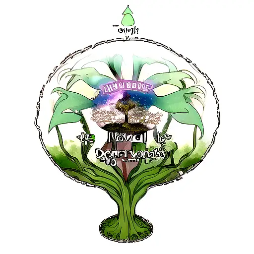Yggdrasil with the text: dovie'andi se tovya sagain tattoo design idea
