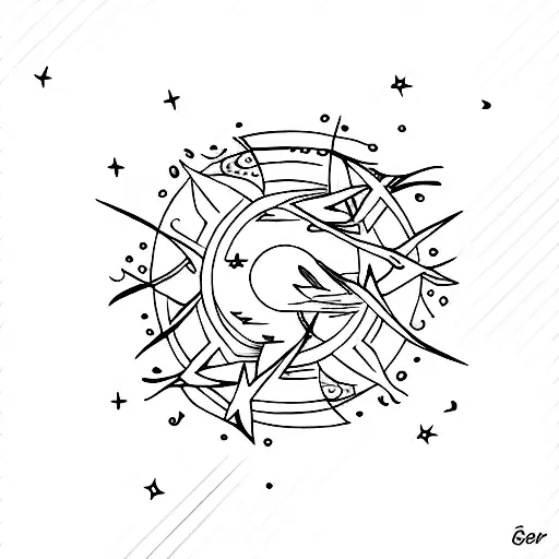 4 inch by 4 inch shooting star style in ying and Yang  circle with beach, water and palm tree or too tattoo design idea