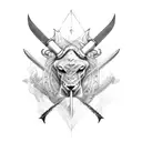 An old art inspired tattoo of a sword and a big animal intertwined in a mystical design tattoo design idea