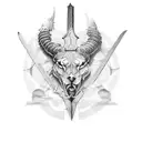 An old art inspired tattoo of a sword and a big animal intertwined in a mystical design tattoo design idea