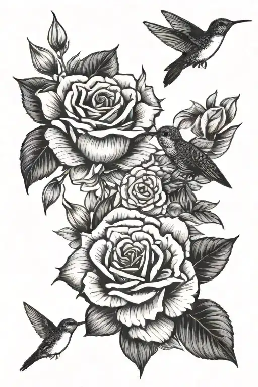 two Pennie's and a hummingbird and a rose and the constilation delphinus  tattoo design idea